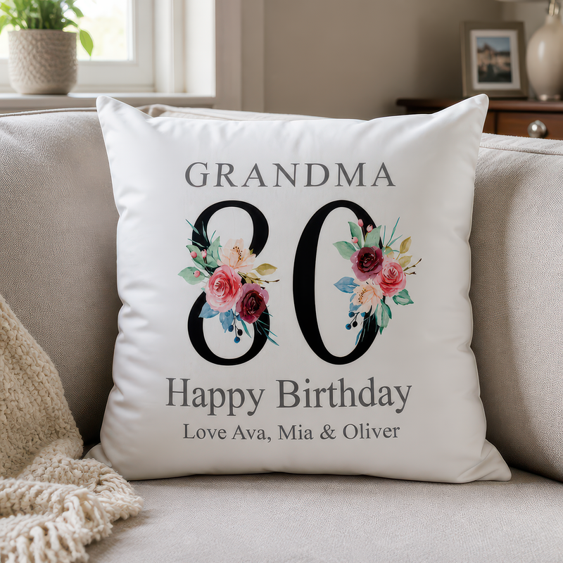 Personalised Nanny 80th Birthday Cushion with Names