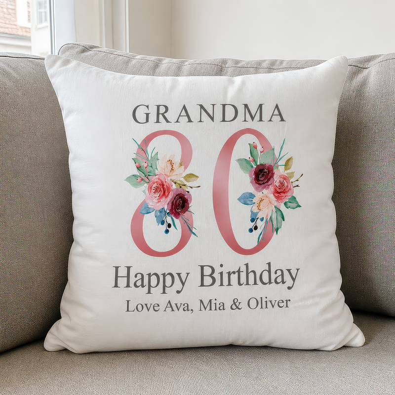 Personalised Grandma 80th Birthday Cushion with Names