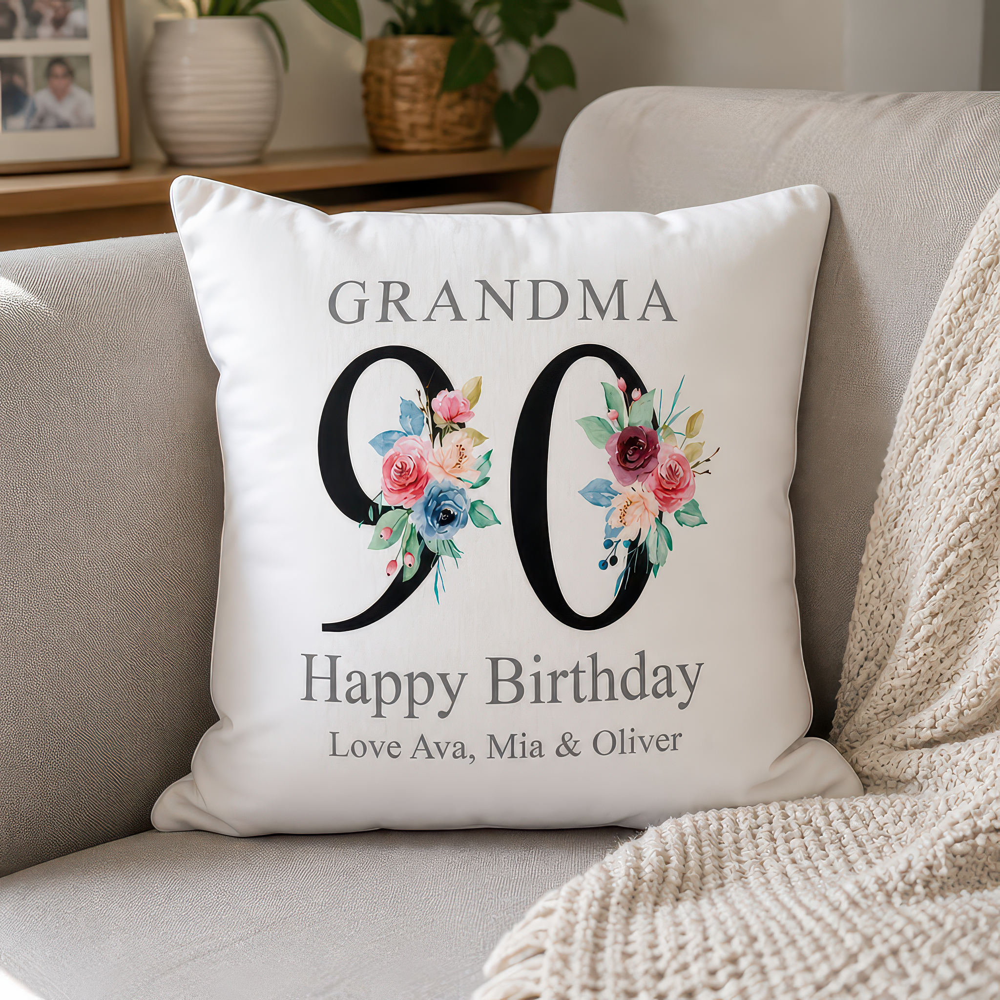 Personalised Nanny 90th Birthday Cushion with Names