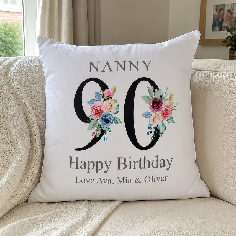 Personalised Nanny 90th Birthday Cushion with Names