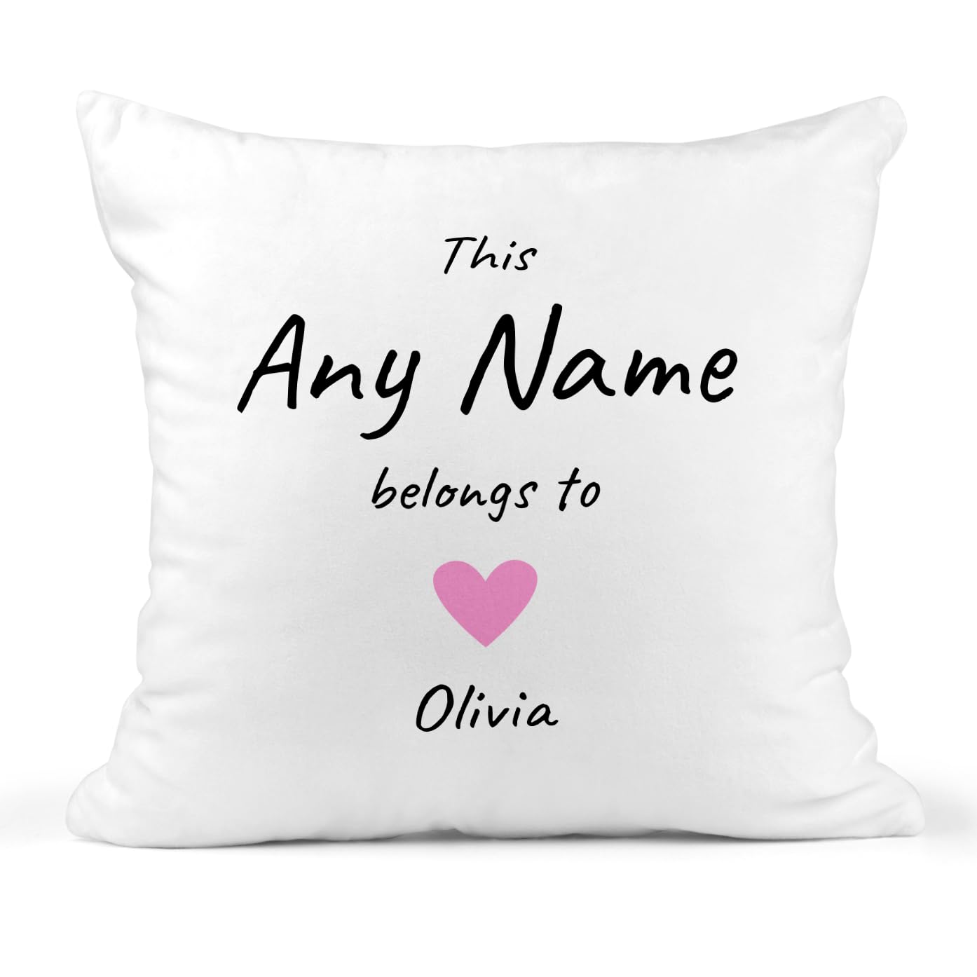 Personalised This Belongs To Heart Cushion with Title and Names