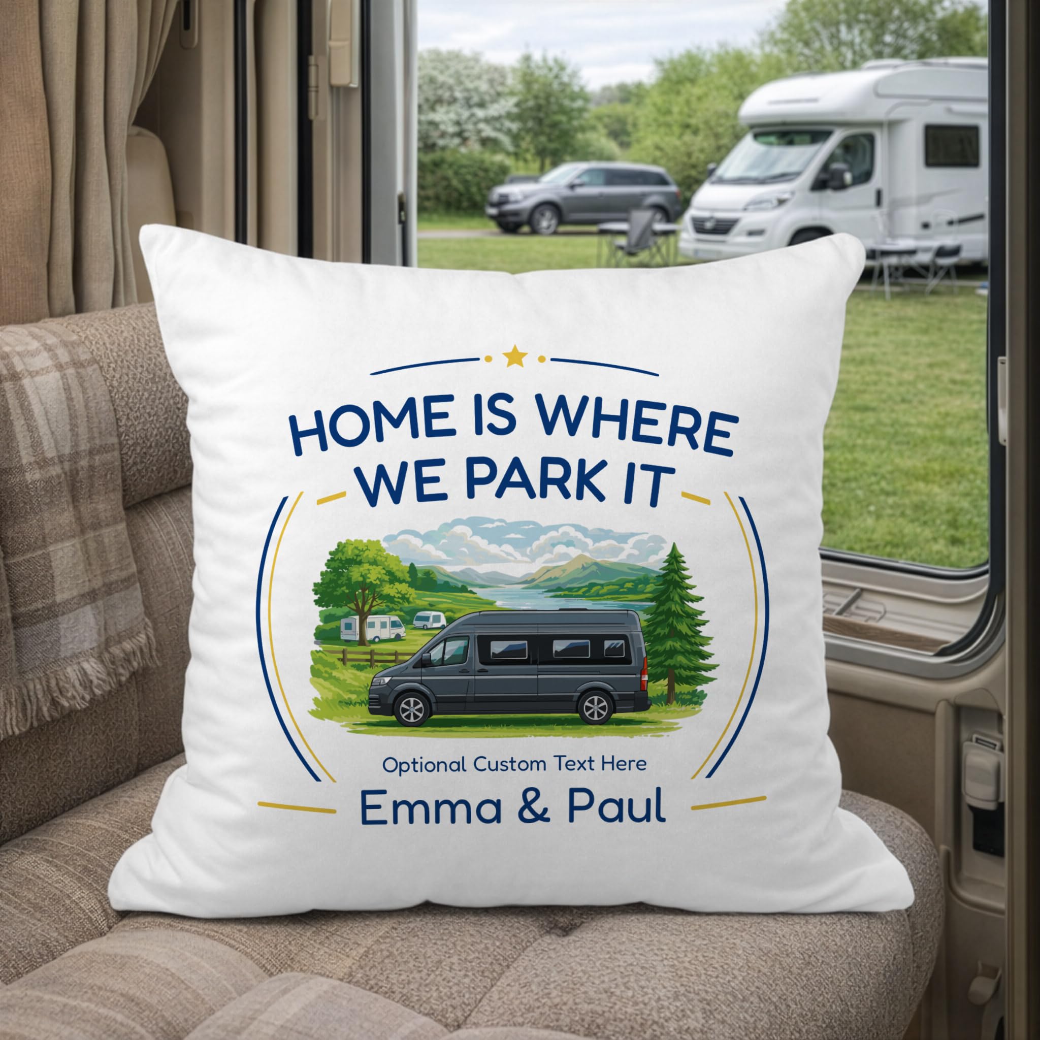 Personalised Panel Van Campervan Cushion with Names and Message