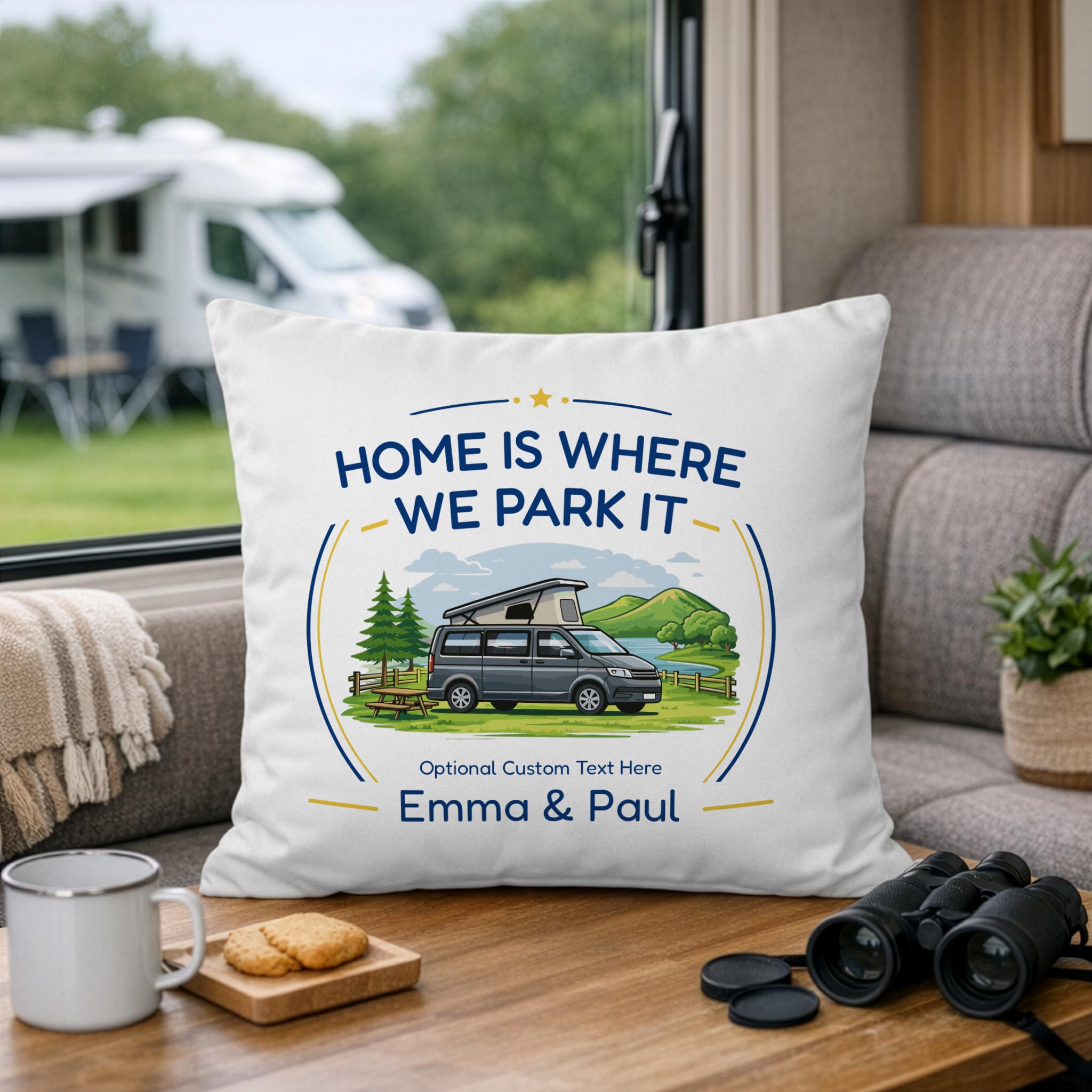 Personalised Pop-Top Campervan Cushion with Names and Message
