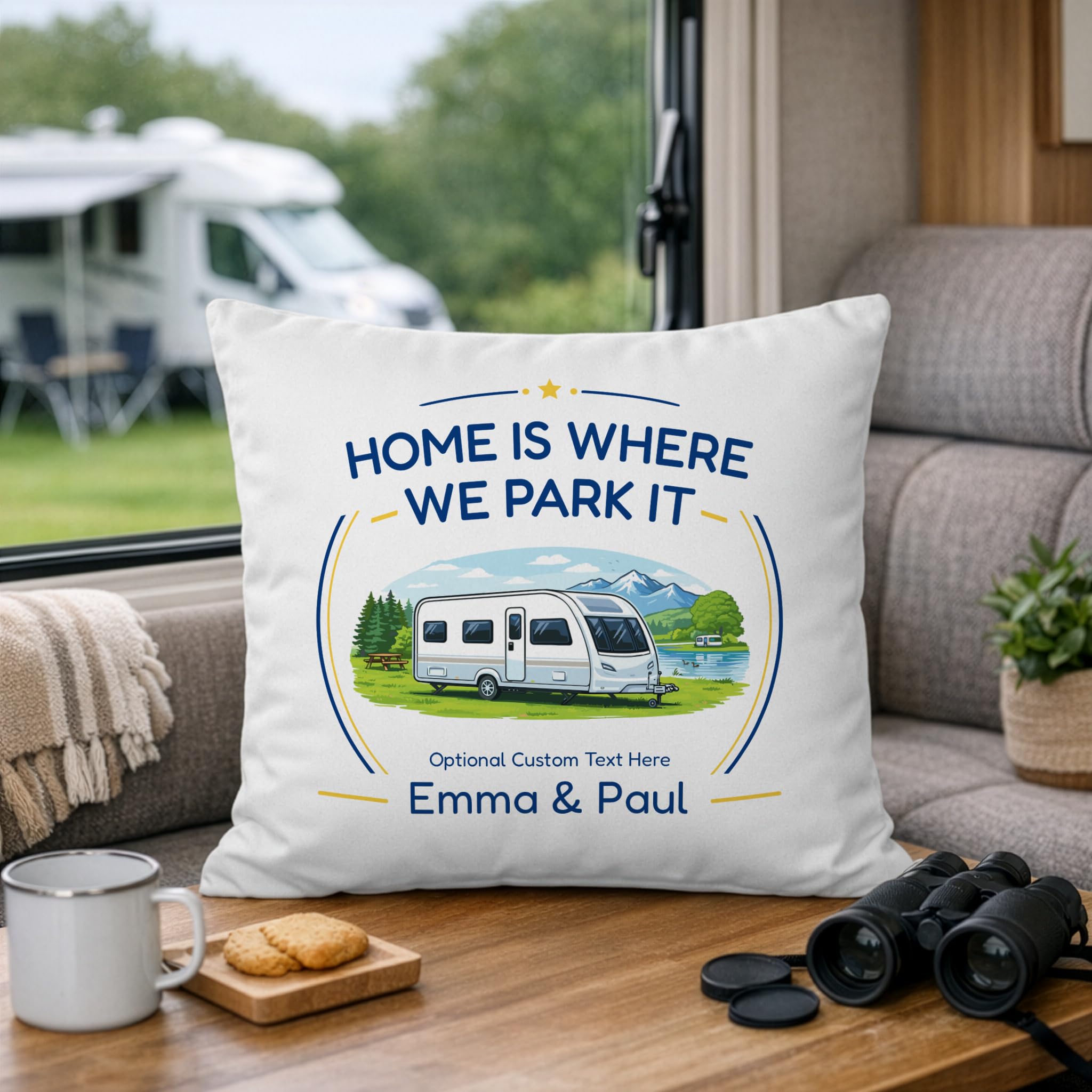 Personalised Single-Axle Caravan Cushion with Names and Message