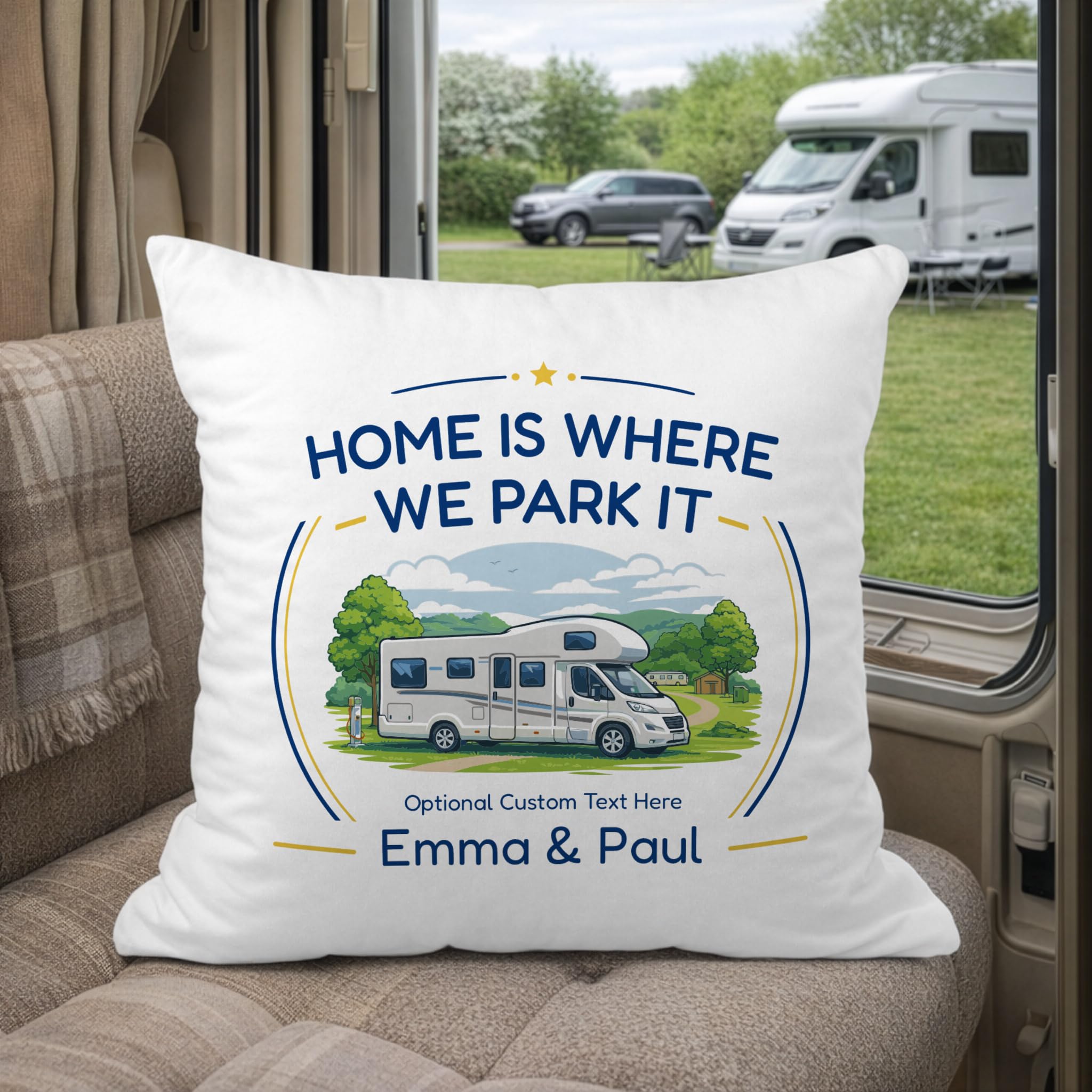 Personalised Overcab Motorhome Cushion with Names and Message