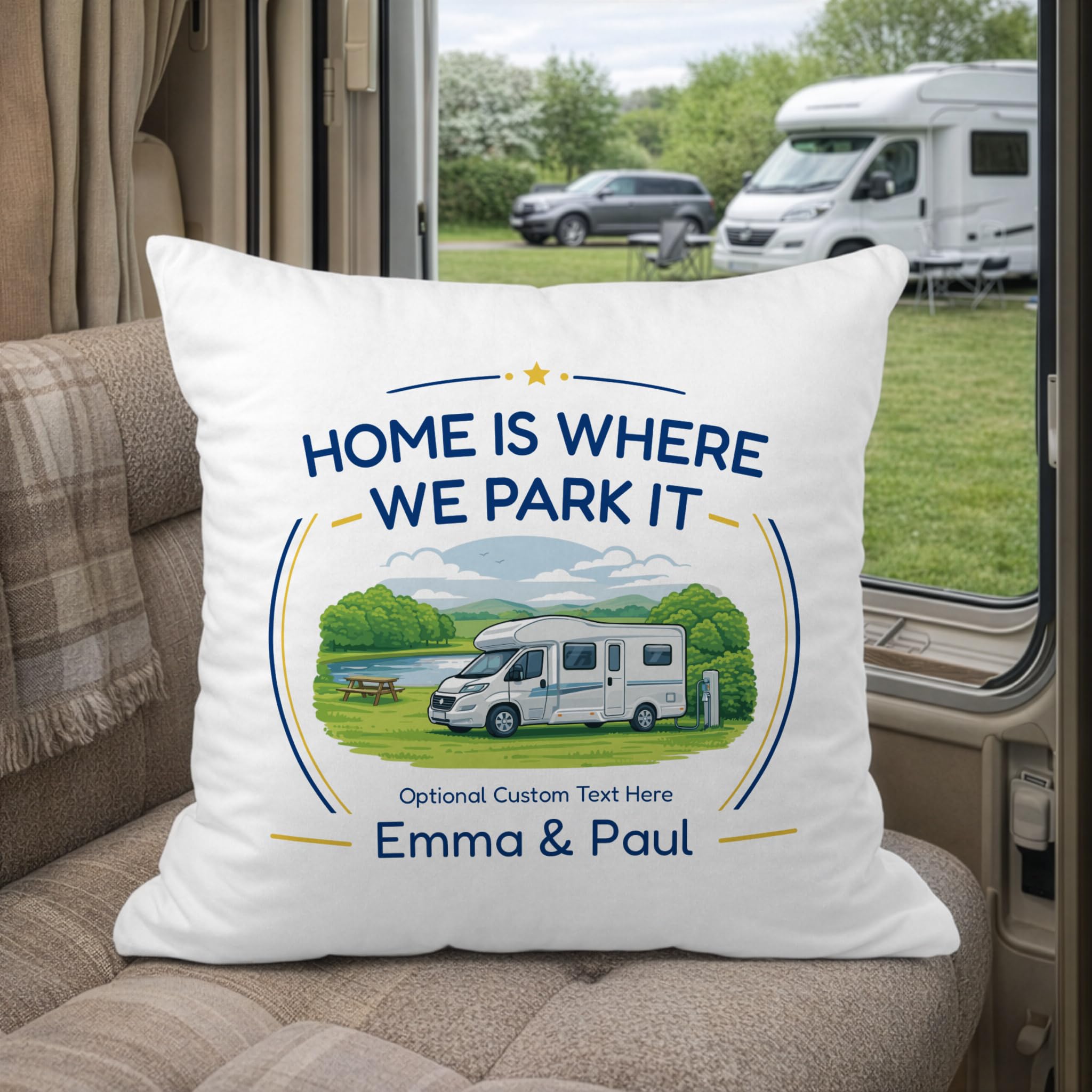 Personalised Low-Profile Motorhome Cushion with Names and Message