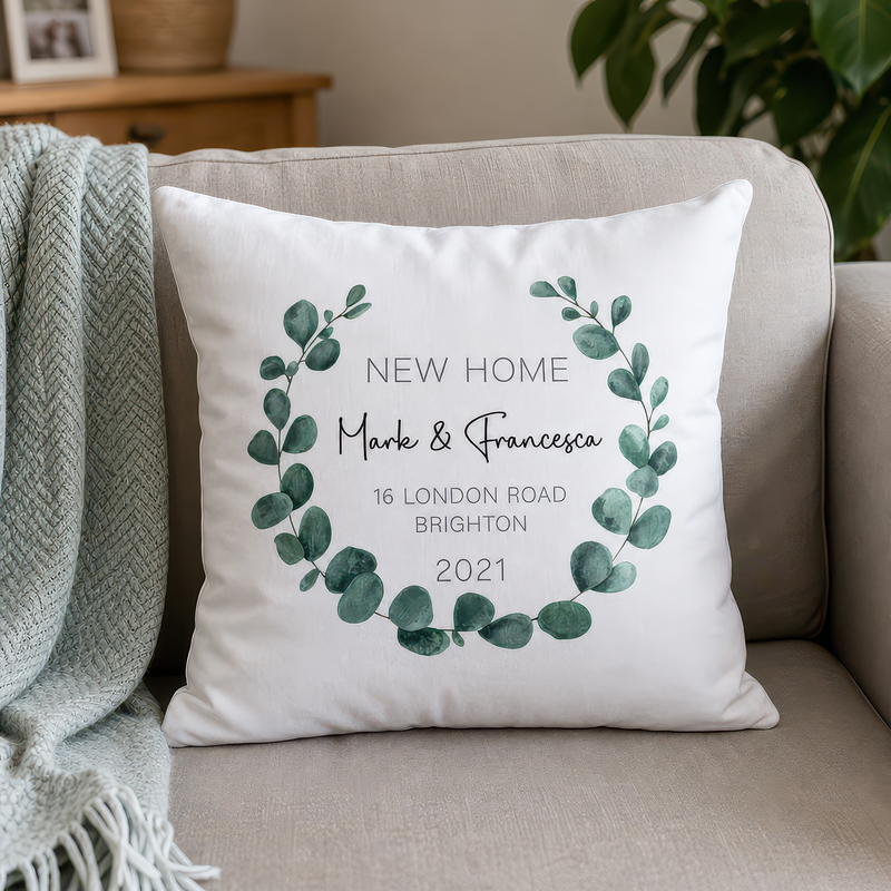 Personalised New Home Eucalyptus Cushion - alternative view