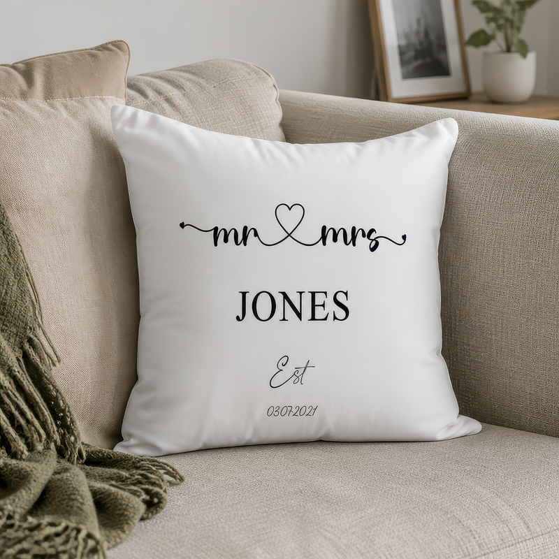 Personalised Wedding Heart Cushion with Date