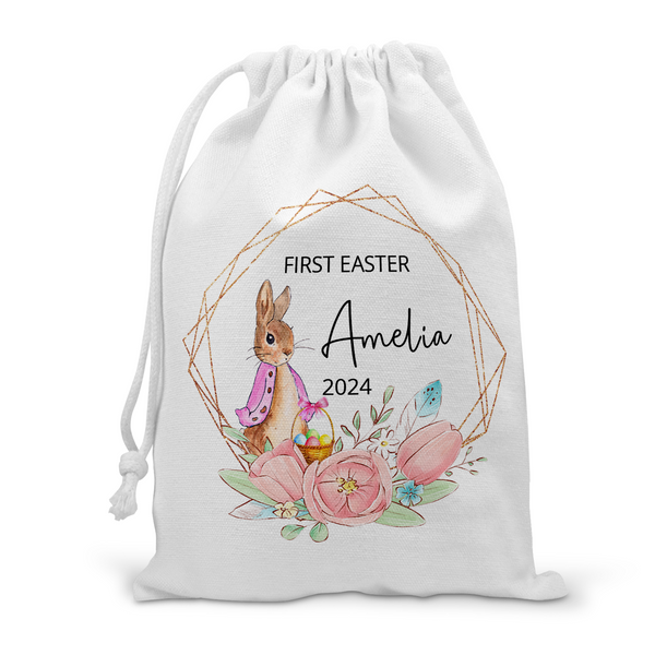 Personalised 1st Easter Gift Bag - Pink Rabbit | Custom Easter Sack