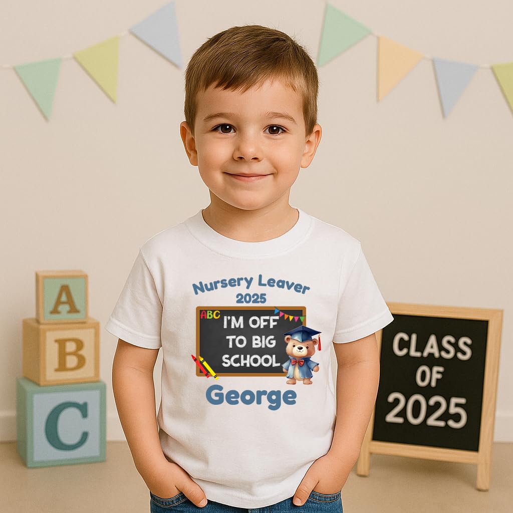 Personalised Big School Teddy Blue Bear T-Shirt with Name