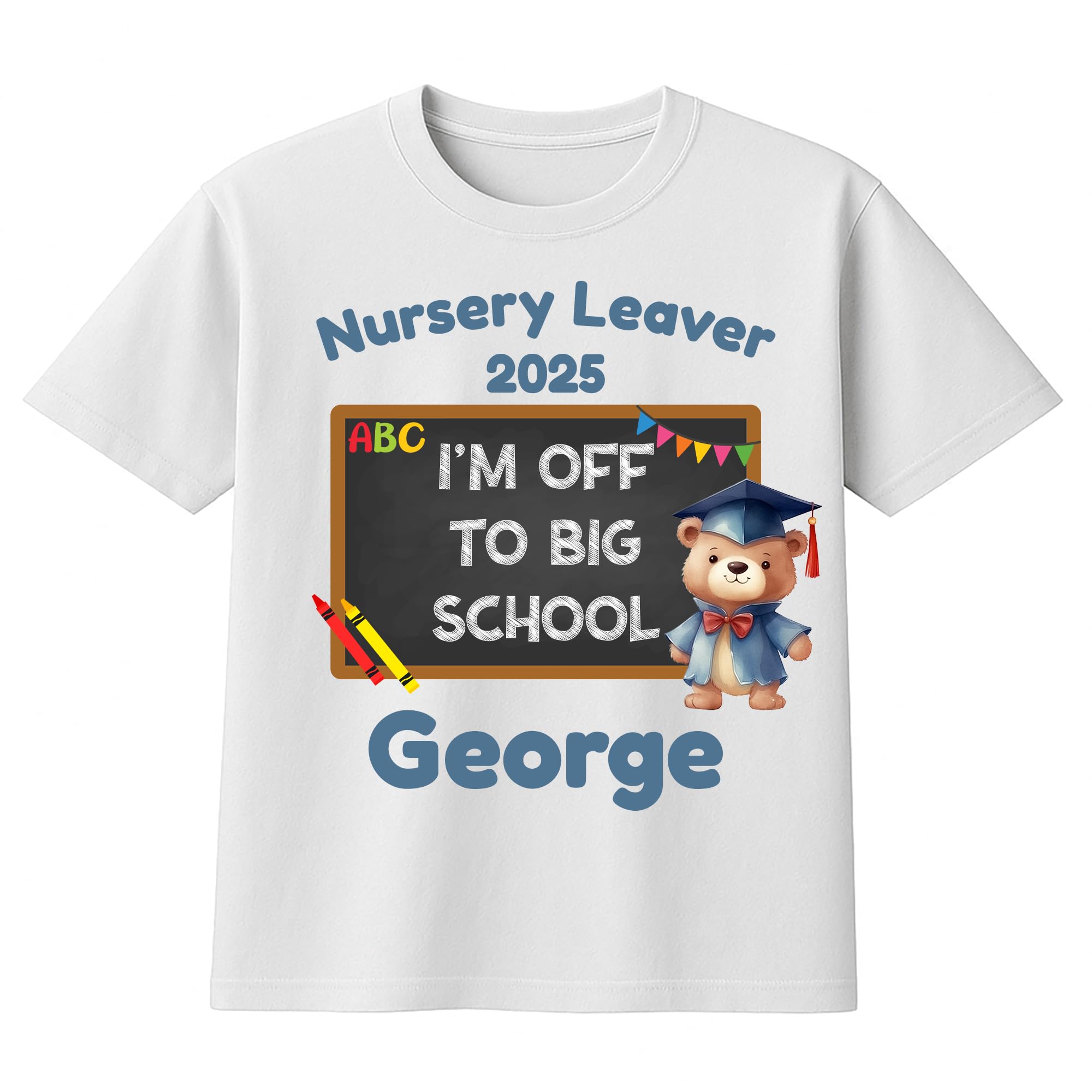Personalised Big School Teddy Blue Bear T-Shirt with Name
