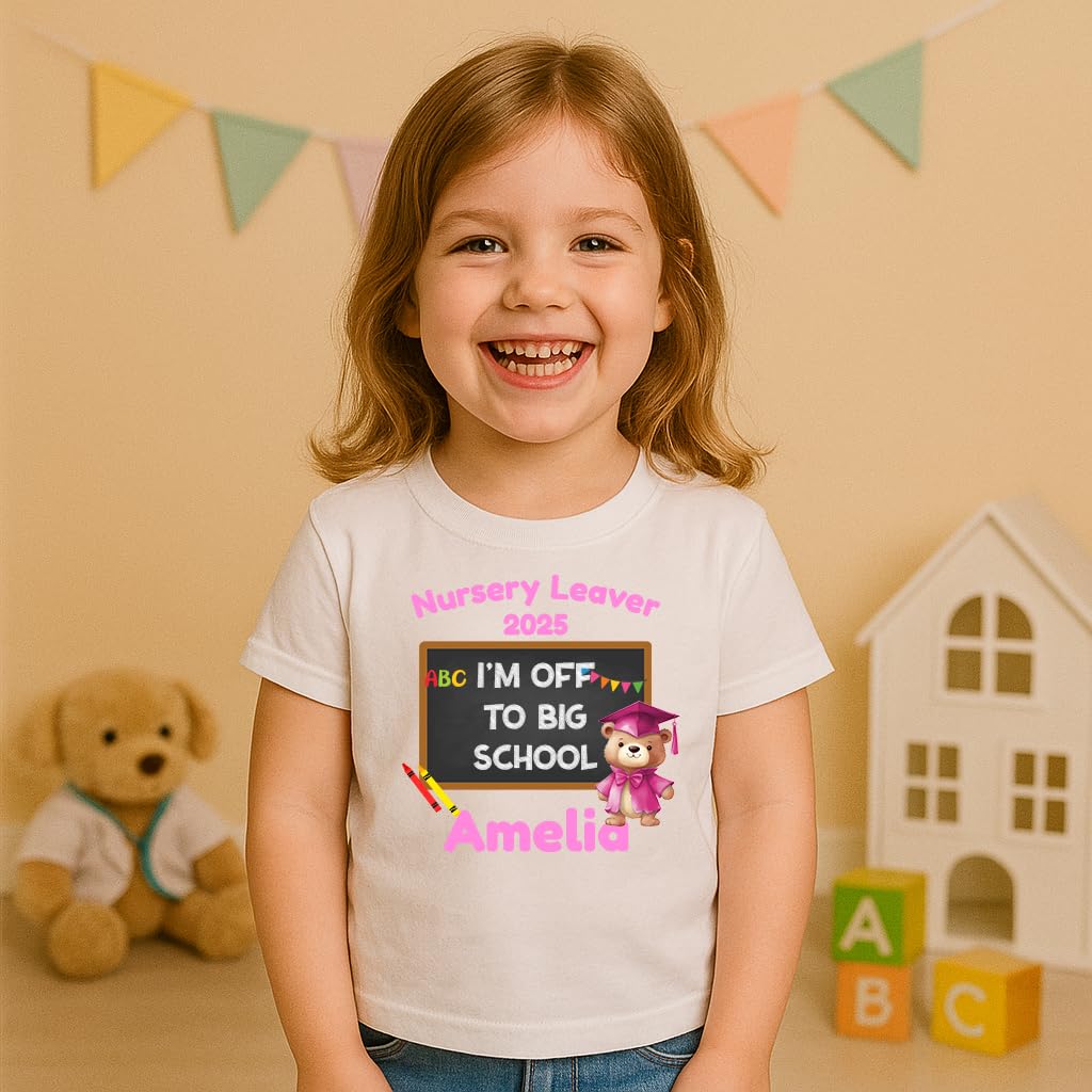 Personalised Big School Teddy Pink Bear T-Shirt with Name