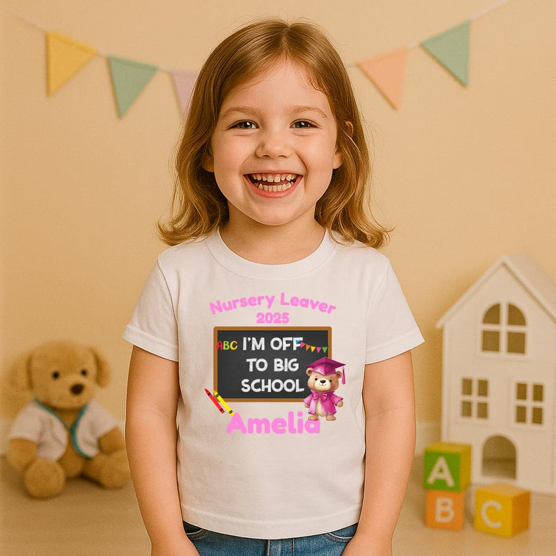 Personalised Big School Teddy Pink Bear T-Shirt with Name