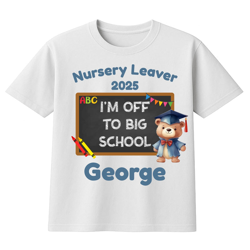 Personalised Blue I'm Off to Big School Teddy Design T-shirt with Name