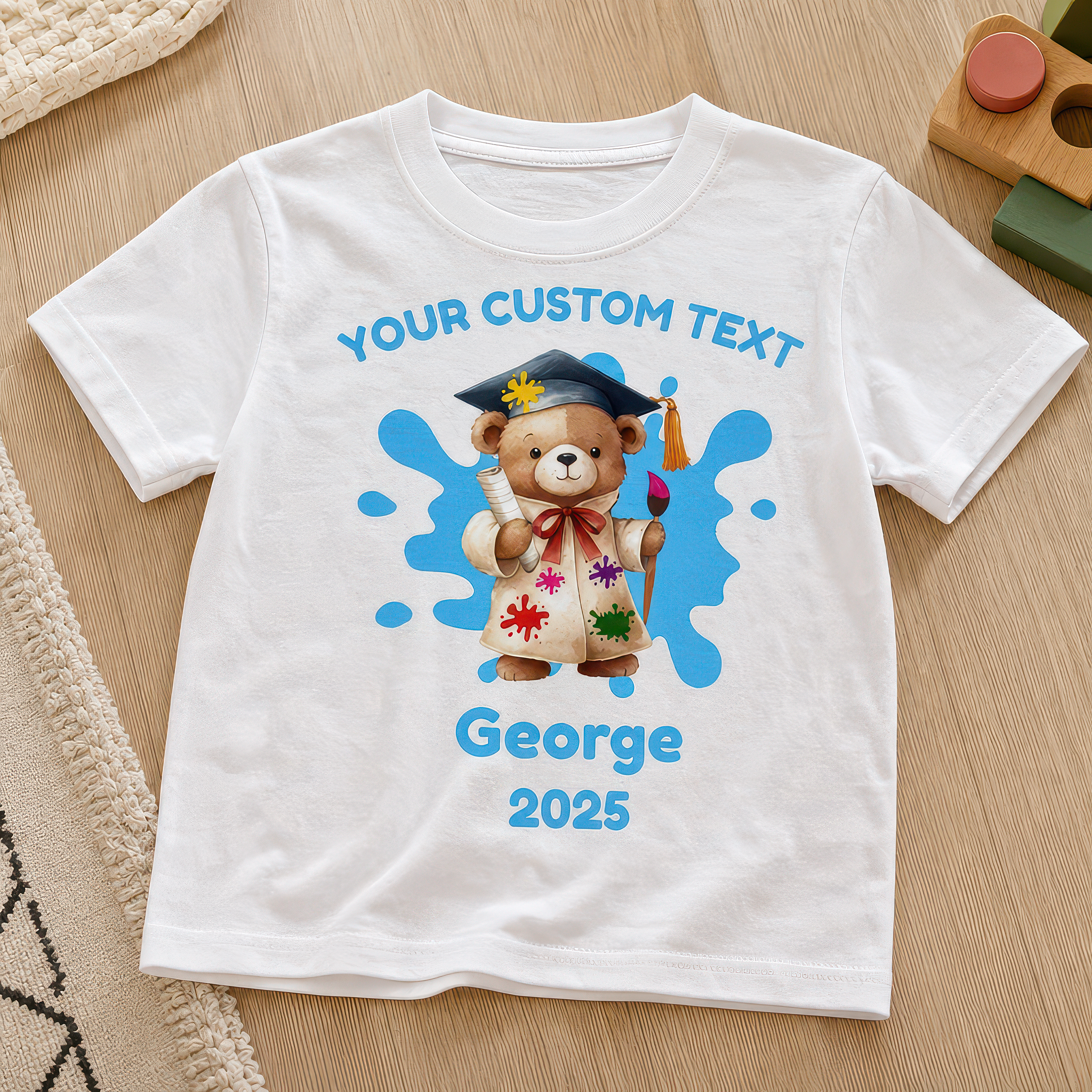 Personalised Pink or Blue Teddy T-shirt with Name - alternative view