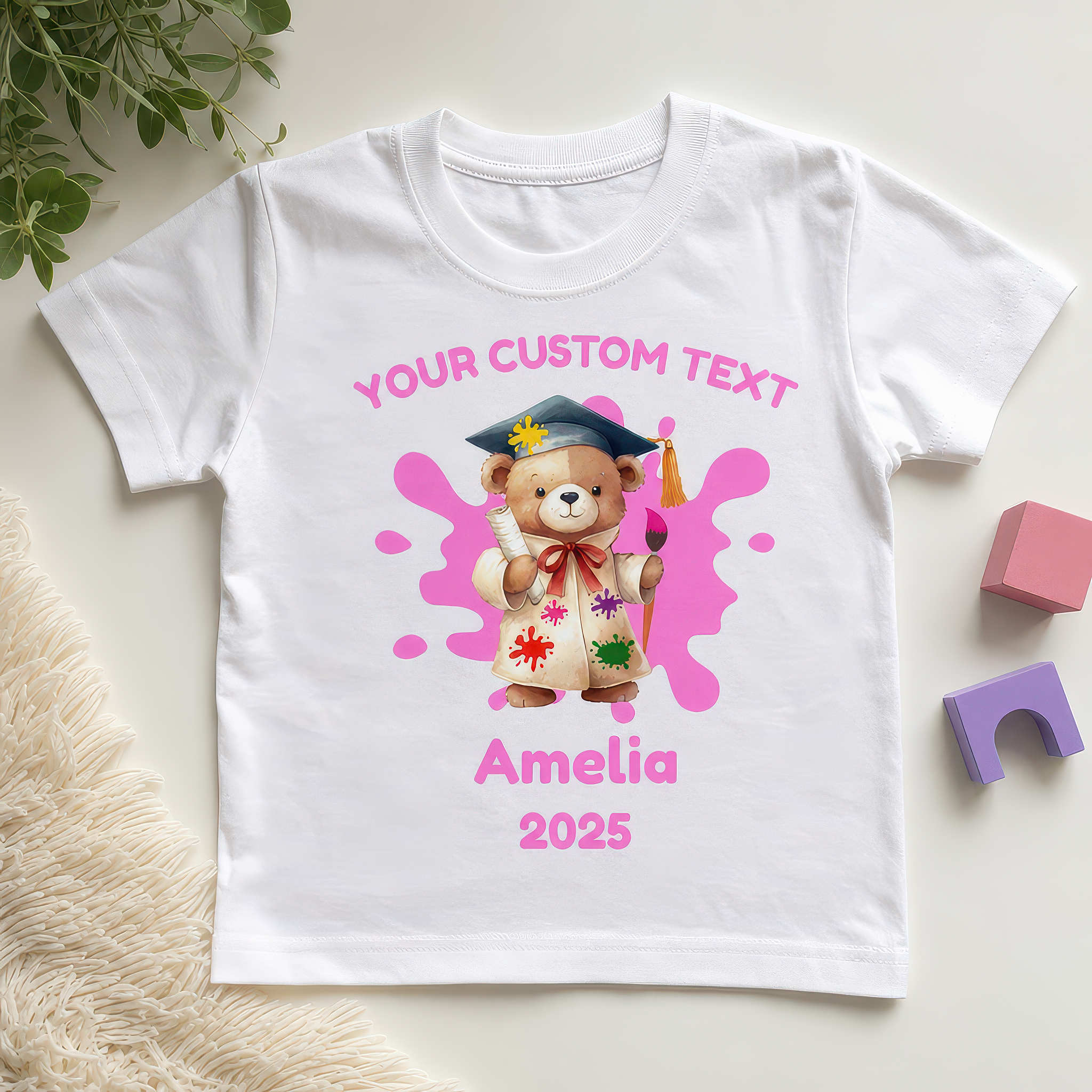 Personalised Pink or Blue Teddy T-shirt with Name - 3 Years - alternative view