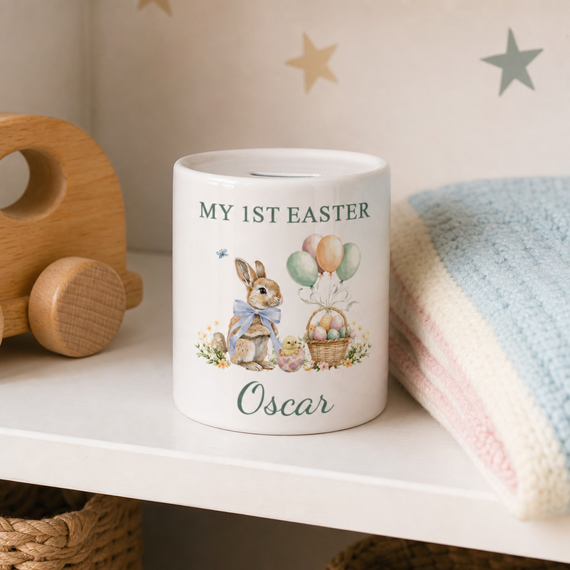 Personalised My 1st Easter Bunny Money Box with Name - Blue