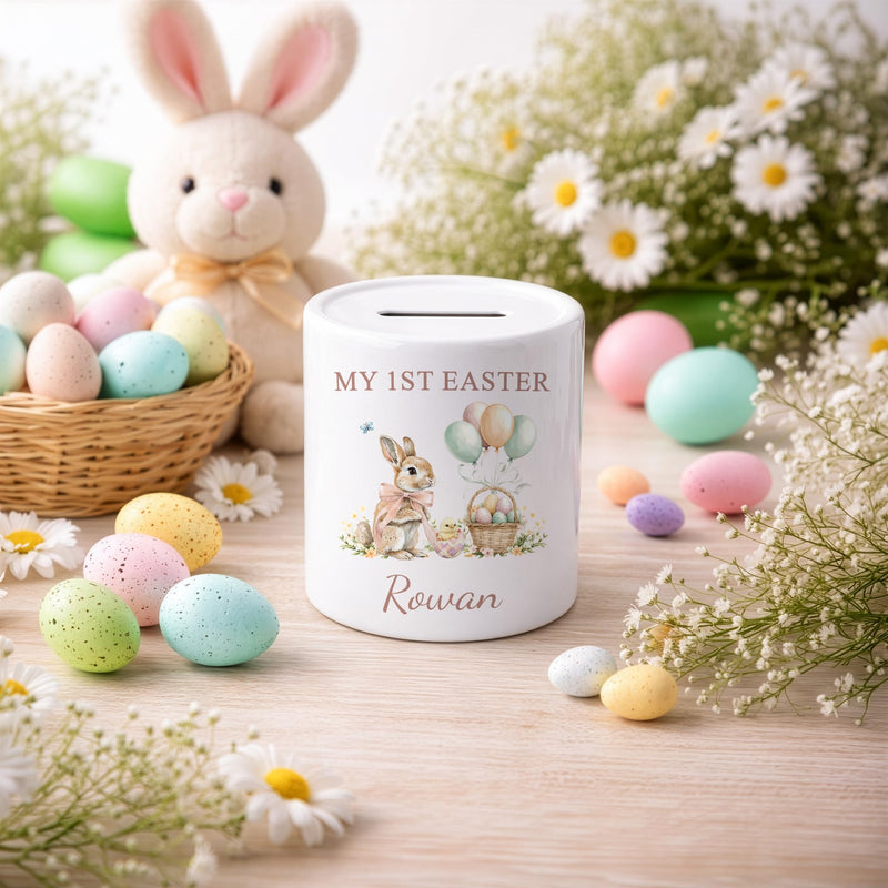 Personalised My 1st Easter Bunny Money Box with Name - Pink