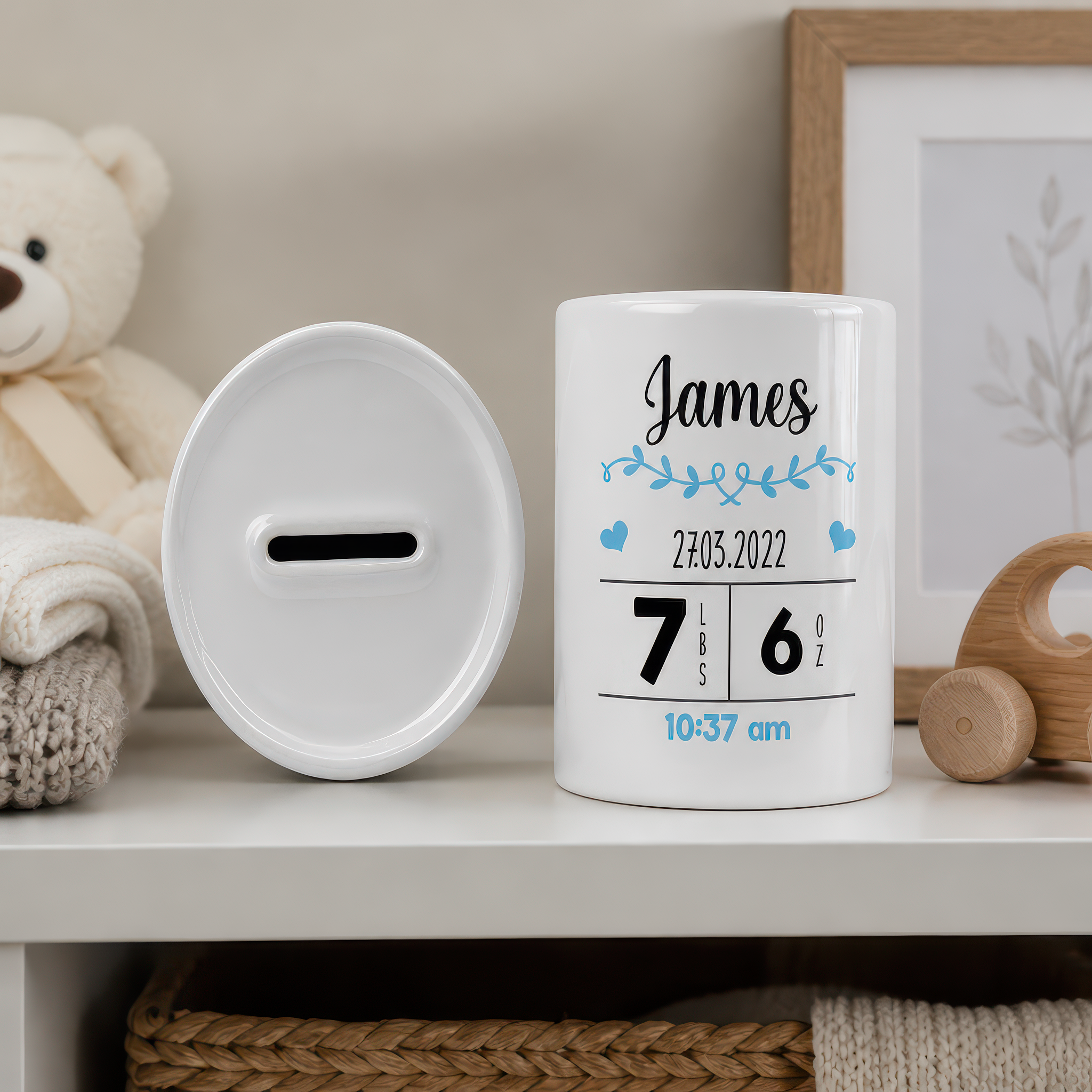 Personalised Baby Boy Birth Details Money Box