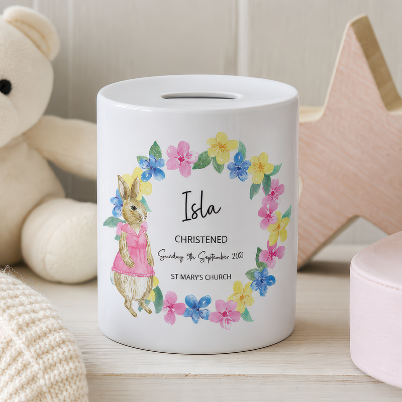 Personalised Bunny Christening Money Box - alternative view