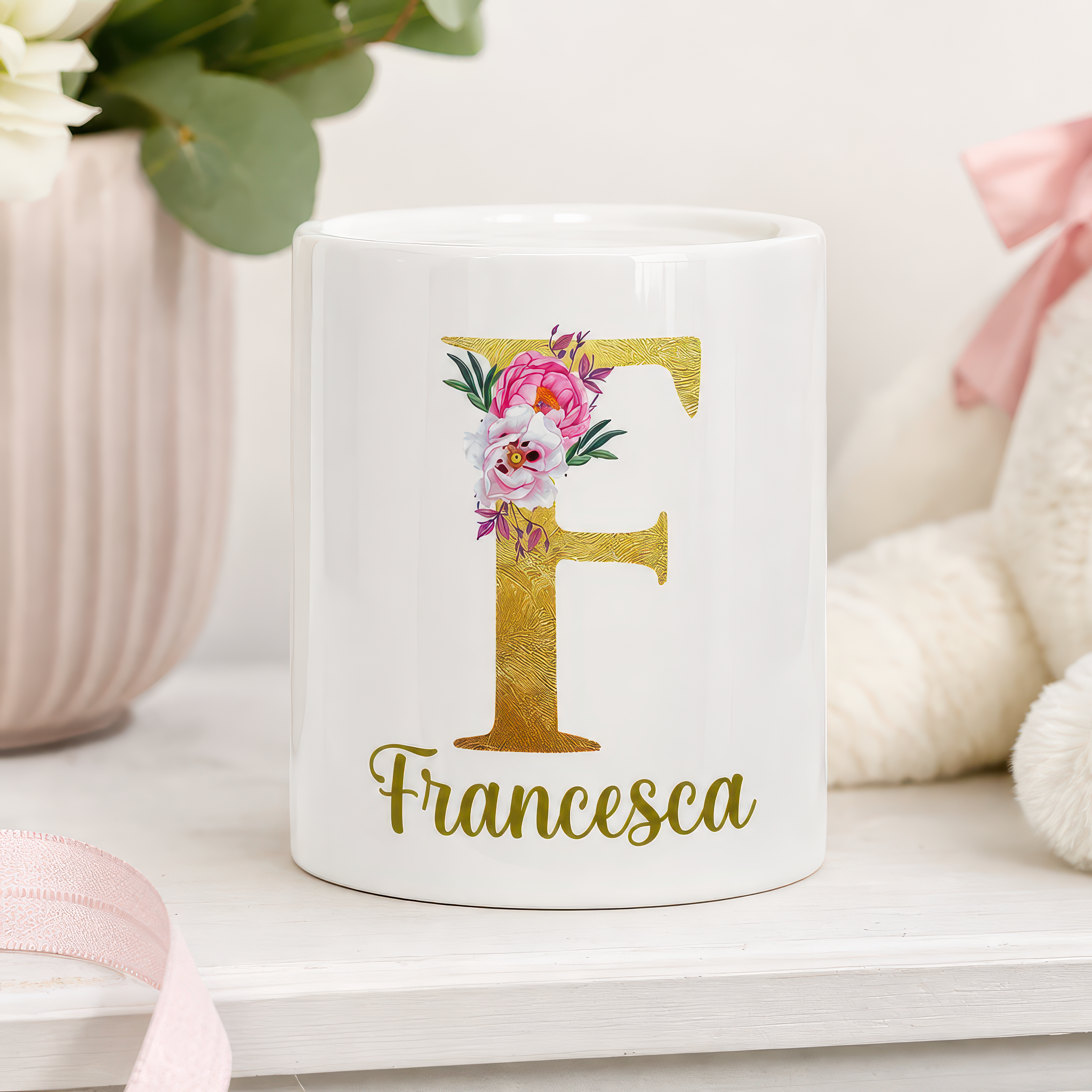 Personalised Floral Initial Money Box - alternative view