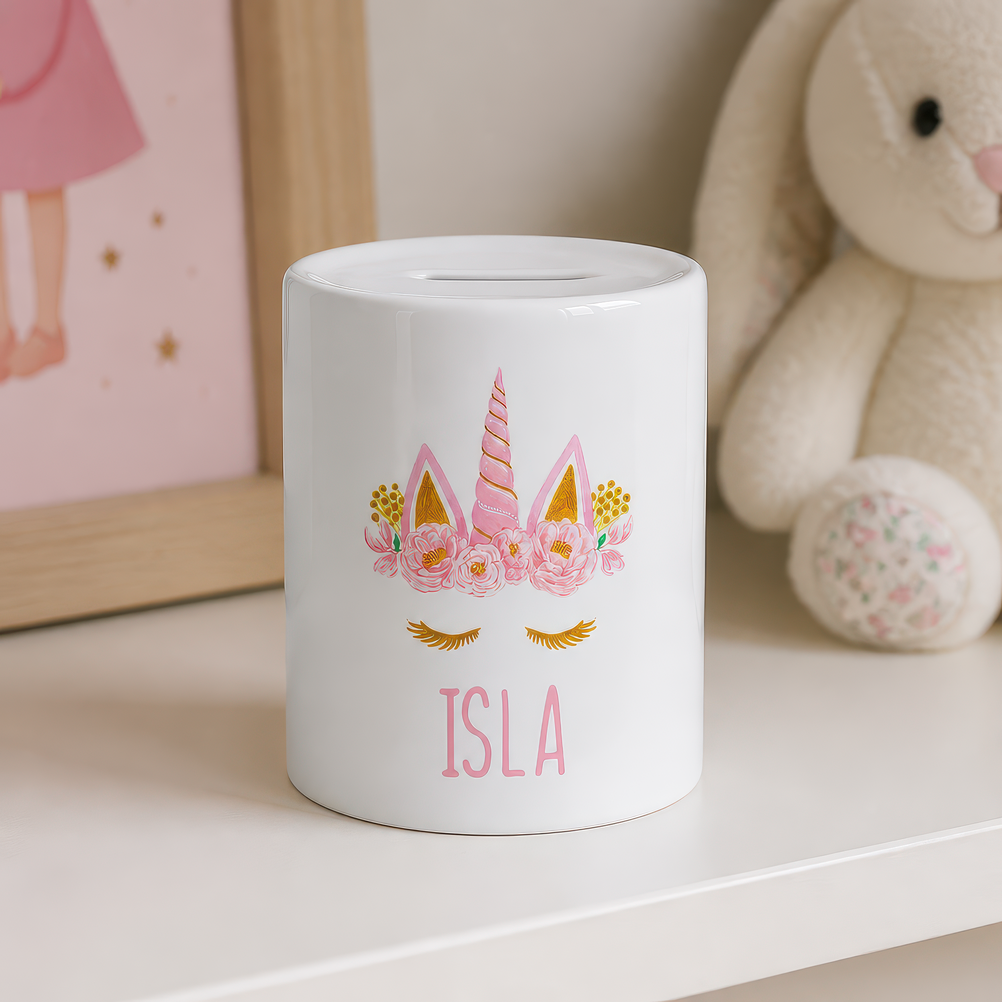 Personalised Unicorn Money Box with Name