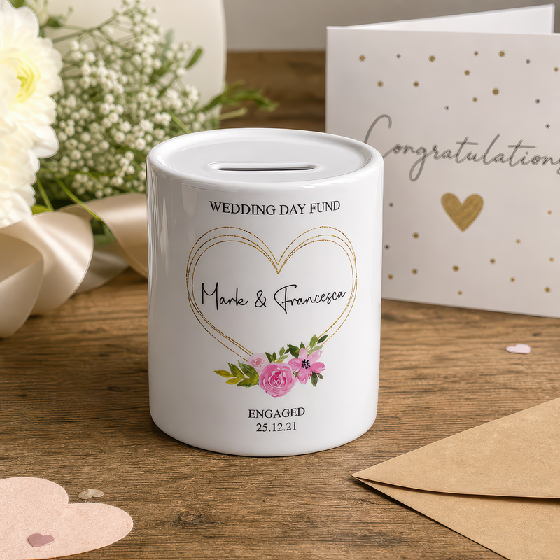 Personalised Wedding Fund Gold Heart Money Box - alternative view
