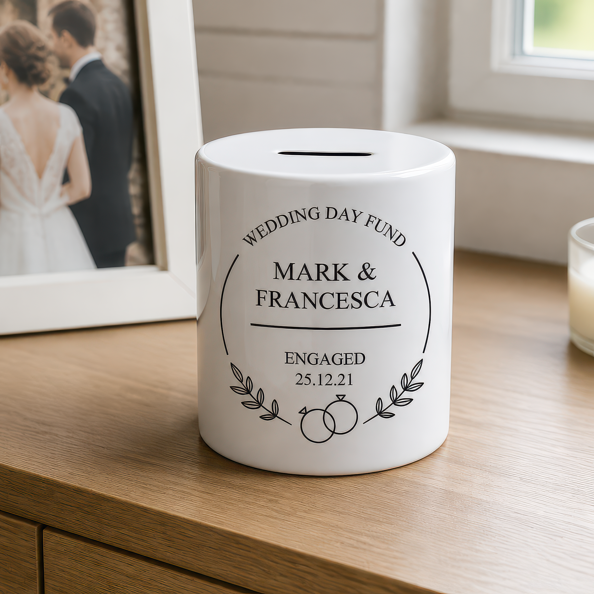 Personalised Wedding Fund Ring Frame Money Box