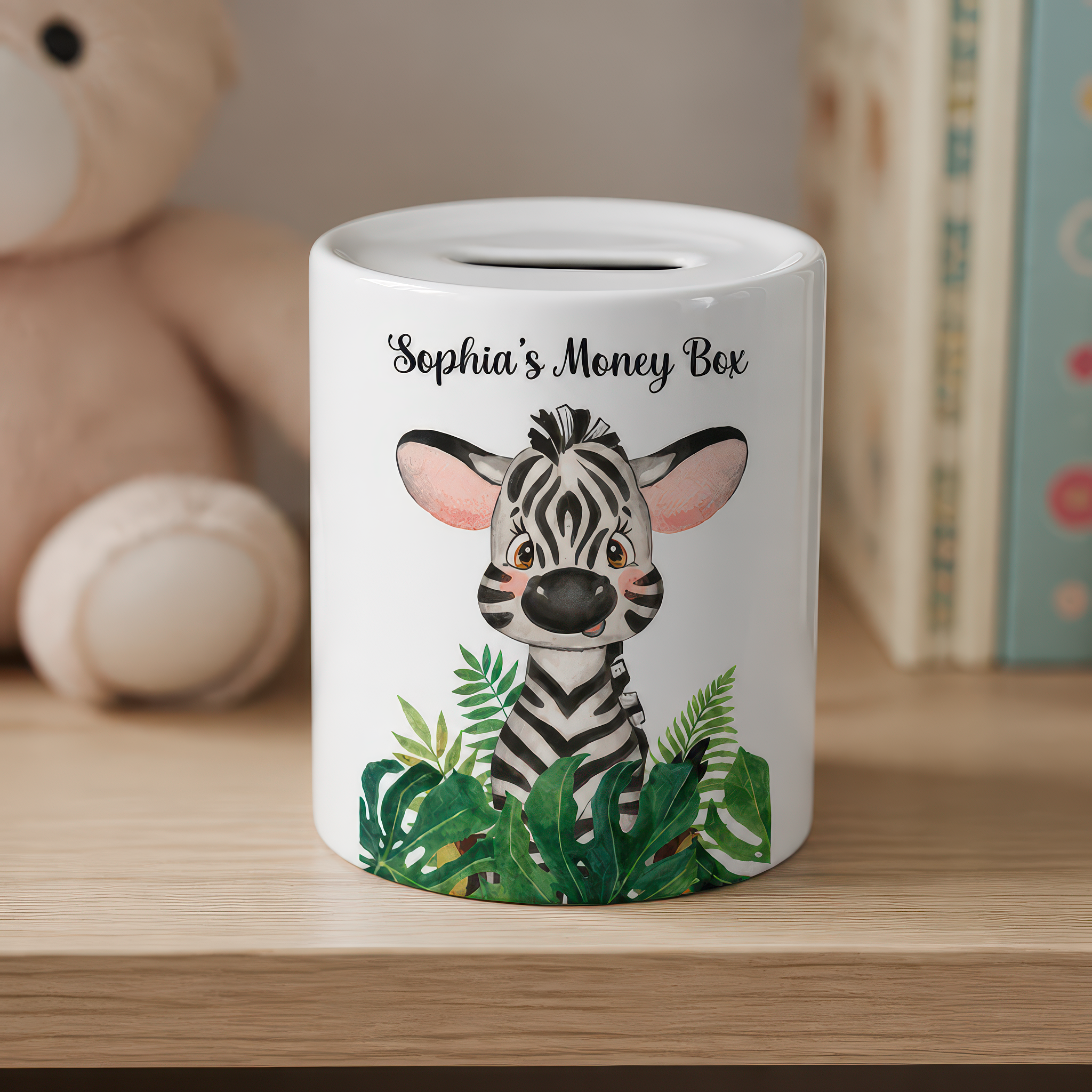 Personalised Children's Zebra Money Box