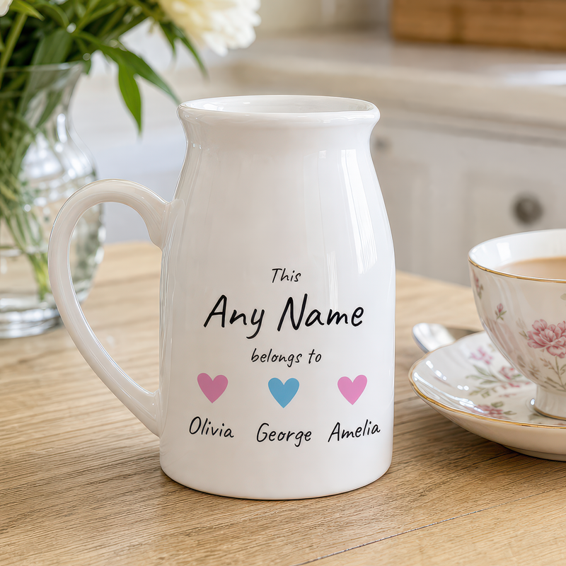 Personalised Milk Jug Vase - Custom Name and Heart Design, Birthday Keepsake a - alternative view