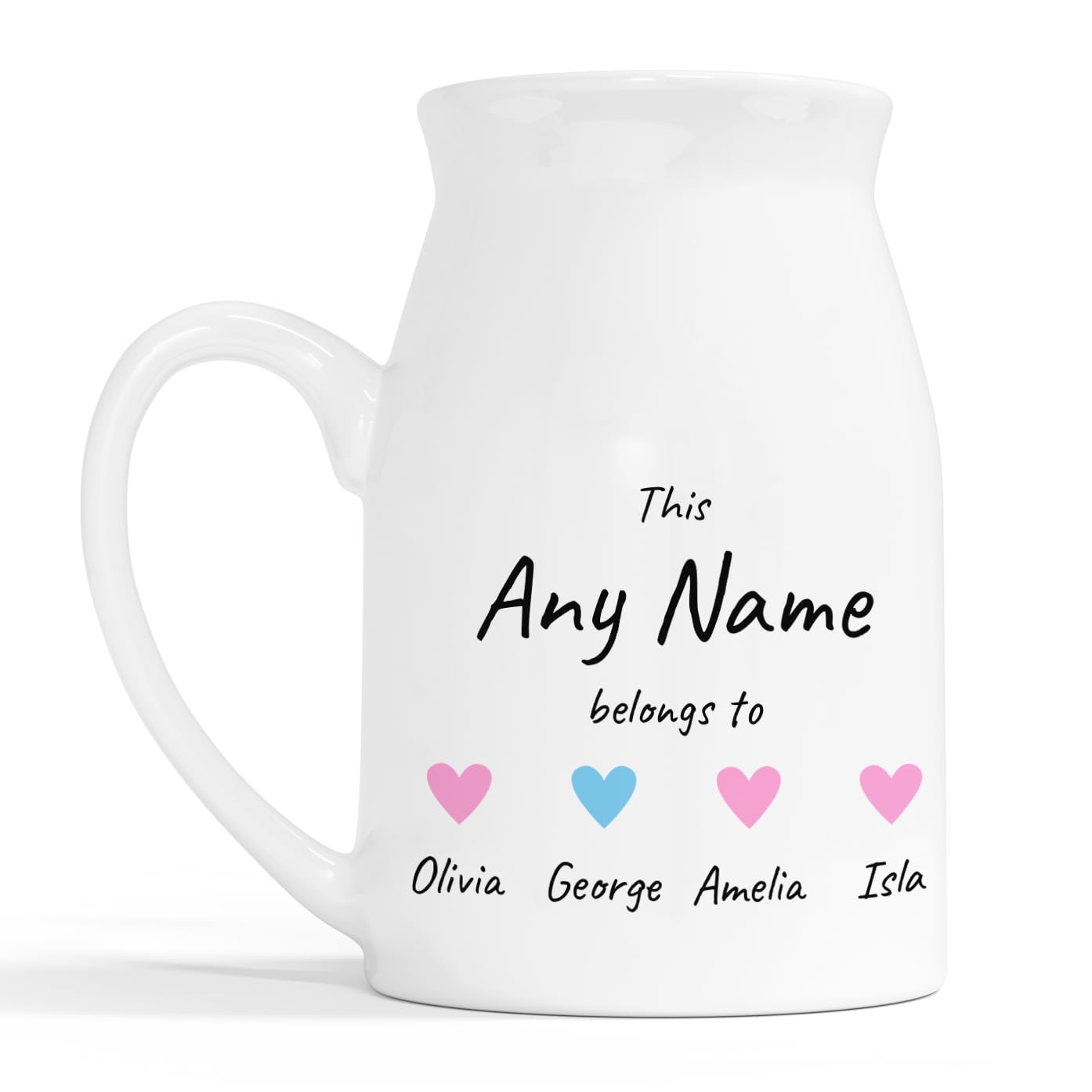 Personalised Milk Jug Vase - Custom Name and Heart Design, Birthday Keepsake a