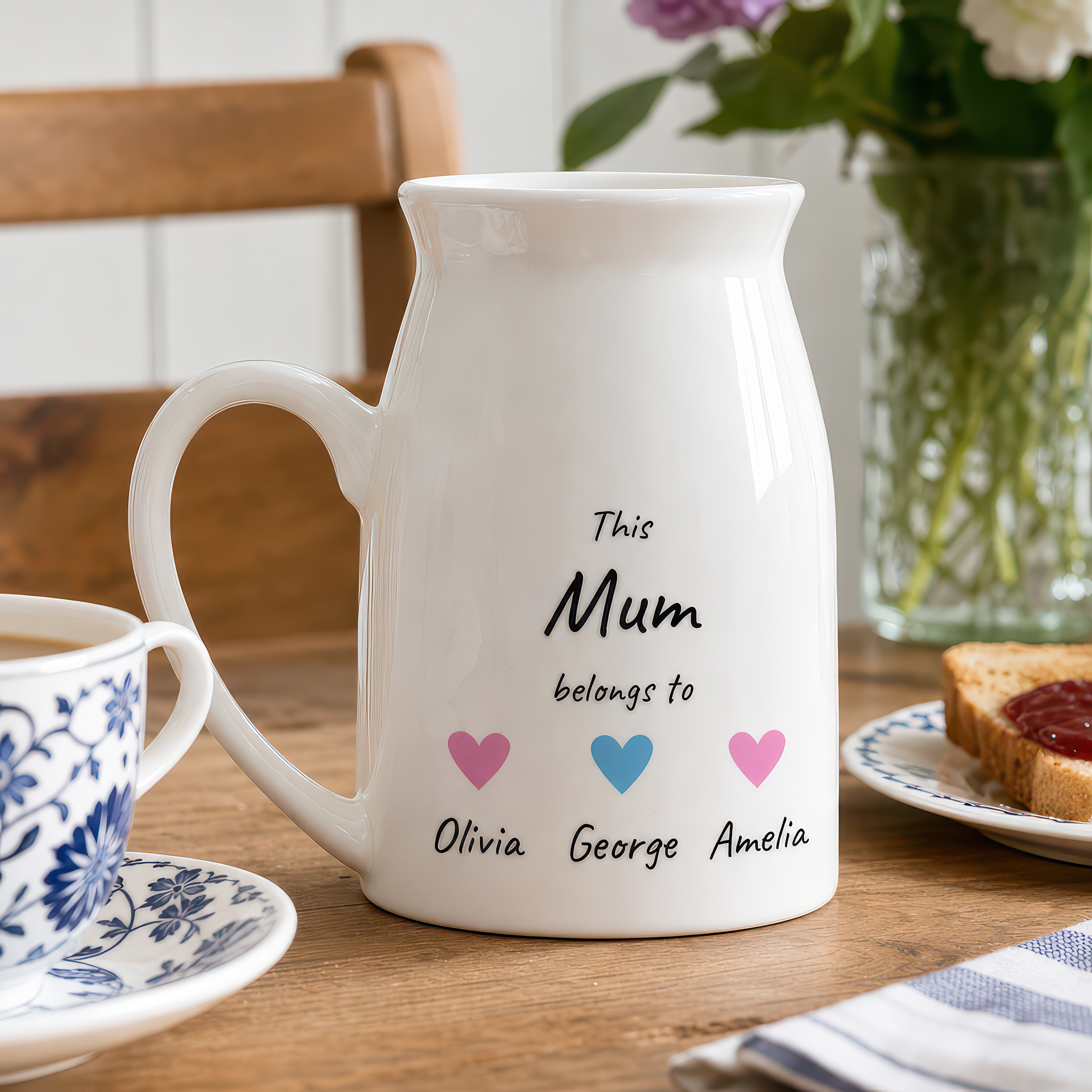 Personalised Mum Heart Milk Jug Vase with Names - alternative view