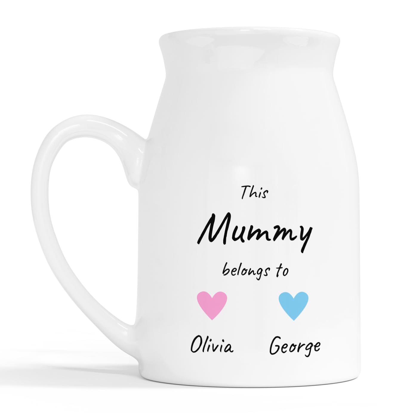 Personalised Mummy Heart Milk Jug Vase with Names