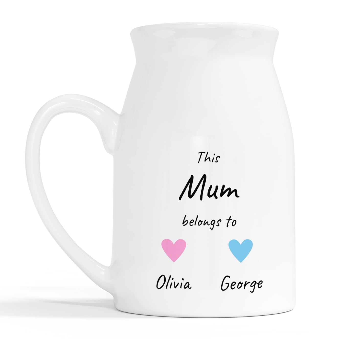 Personalised Mum Heart Milk Jug Vase with Names