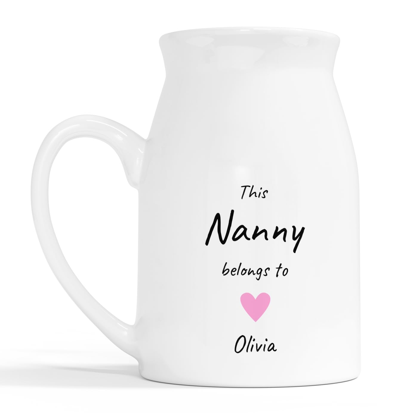 Personalised Nanny Heart Milk Jug Vase with Names