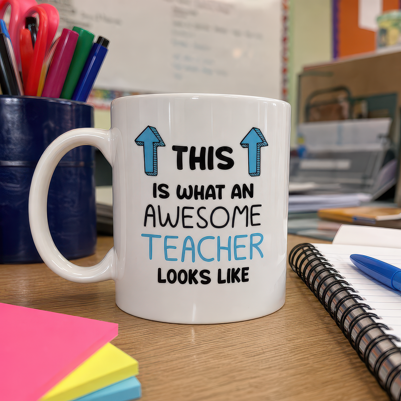 Awesome Teacher Ceramic Mug - Blue Text - alternative view