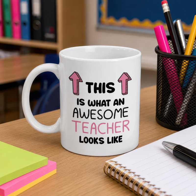 Awesome Teacher Ceramic Mug - Pink Text - alternative view