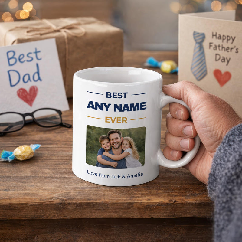 Personalised Best Ever Photo Mug with Title and Names