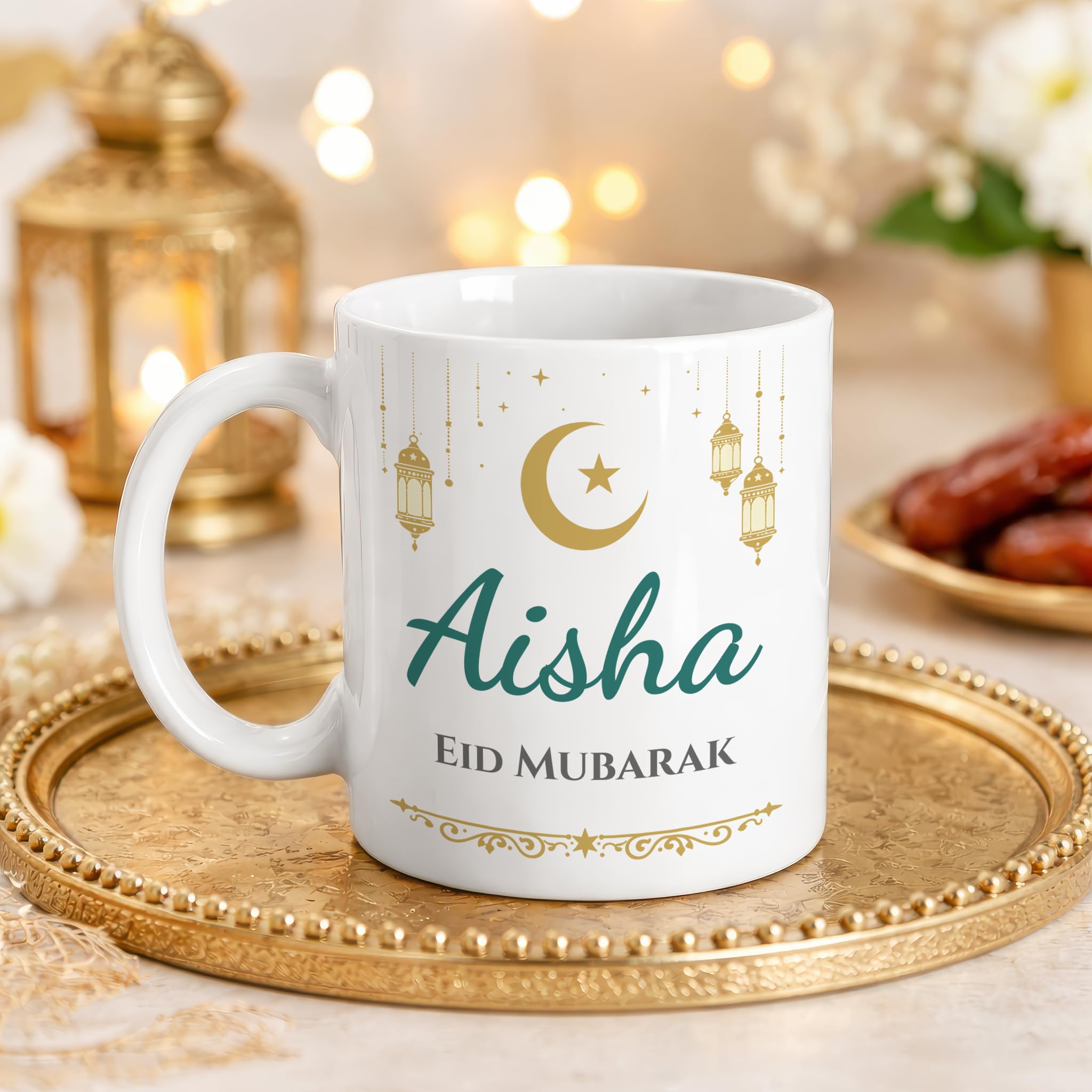 Personalised Eid Mubarak Lantern Mug with Large Name