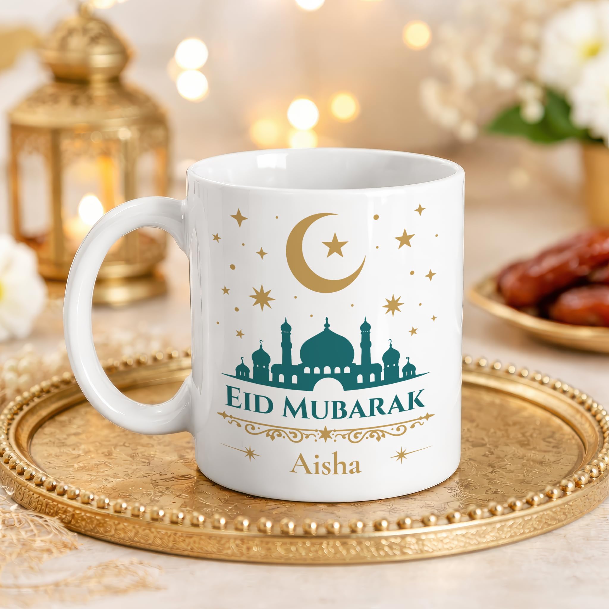 Personalised Eid Mubarak Teal Mosque Mug with Name