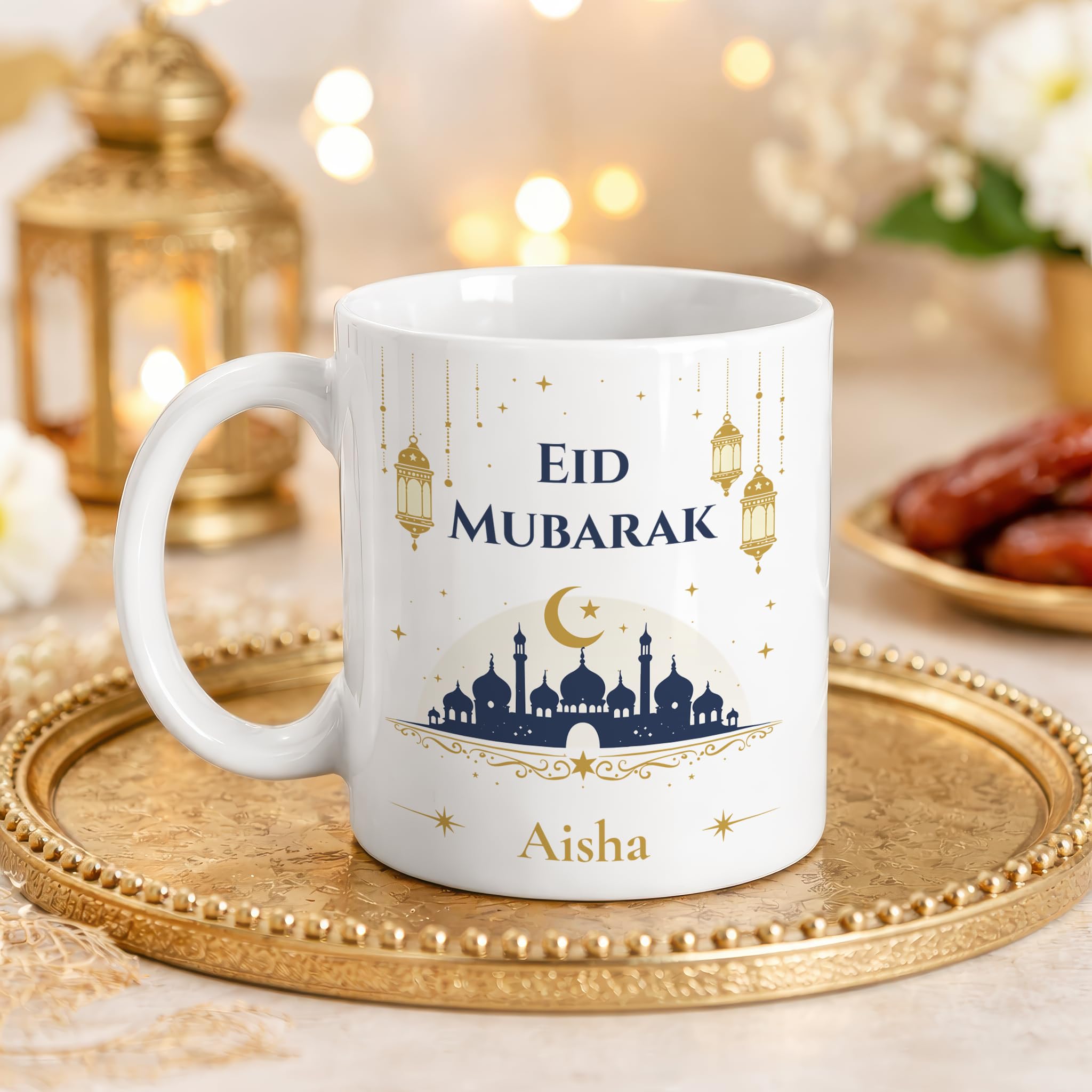 Personalised Eid Mubarak Navy Mosque Mug with Name