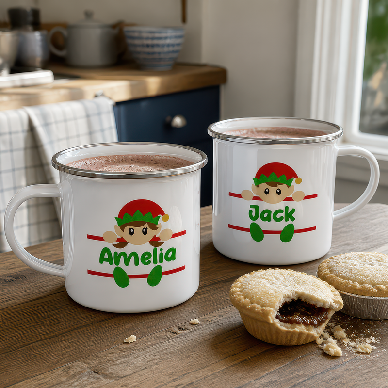 Personalised Elf Monogram Enamel Mug