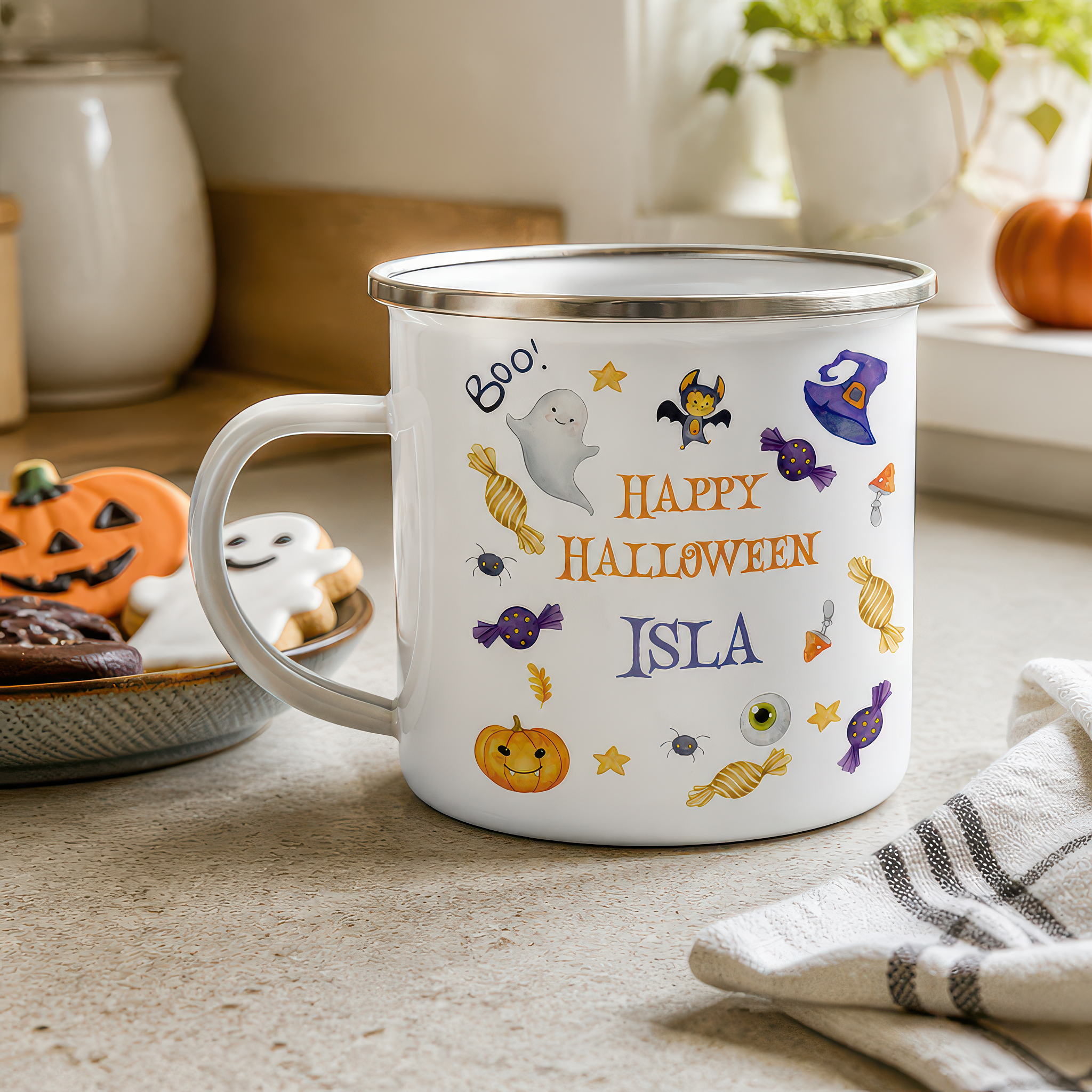Personalised Halloween Name Enamel Mug