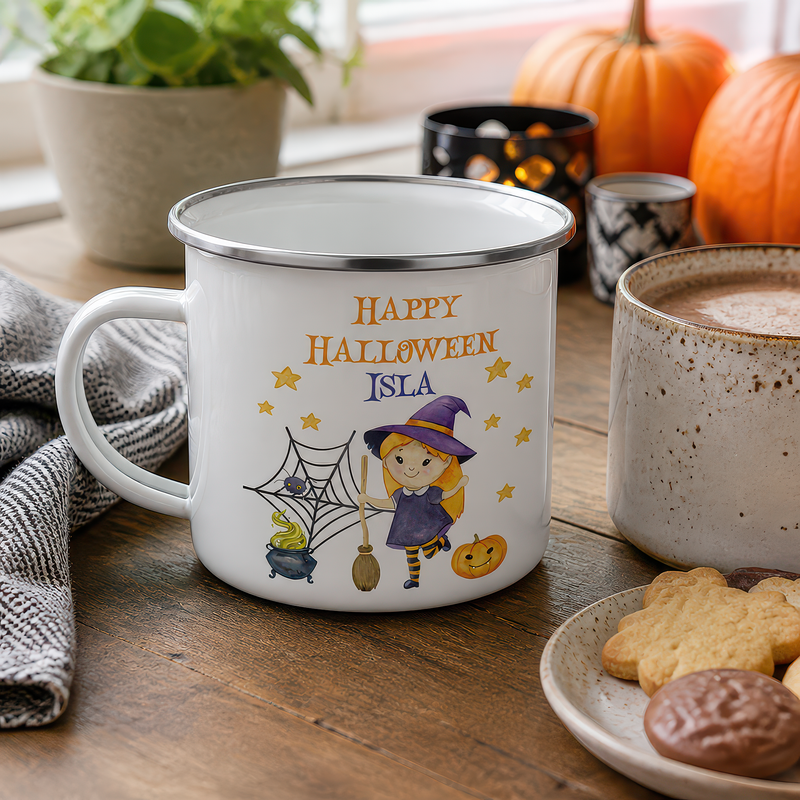 Personalised Halloween Witch Enamel Mug