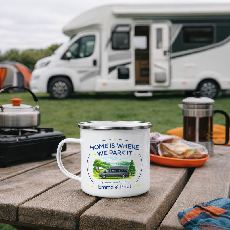 Personalised Panel Van Home Is Where We Park It Camping Mug with Name