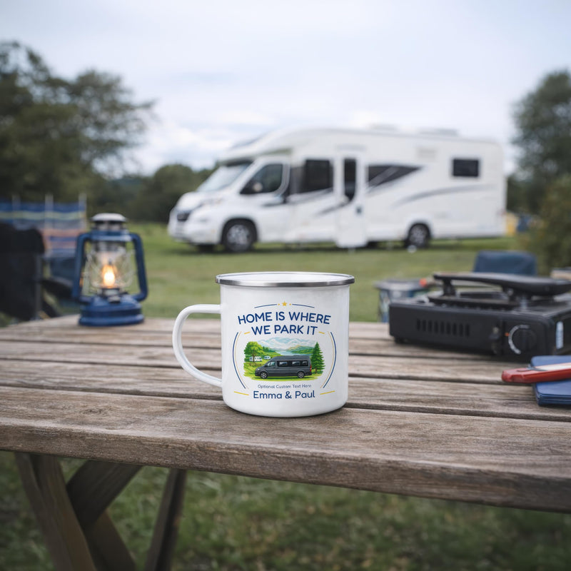 Personalised Panel Van Home Is Where We Park It Camping Mug with Name