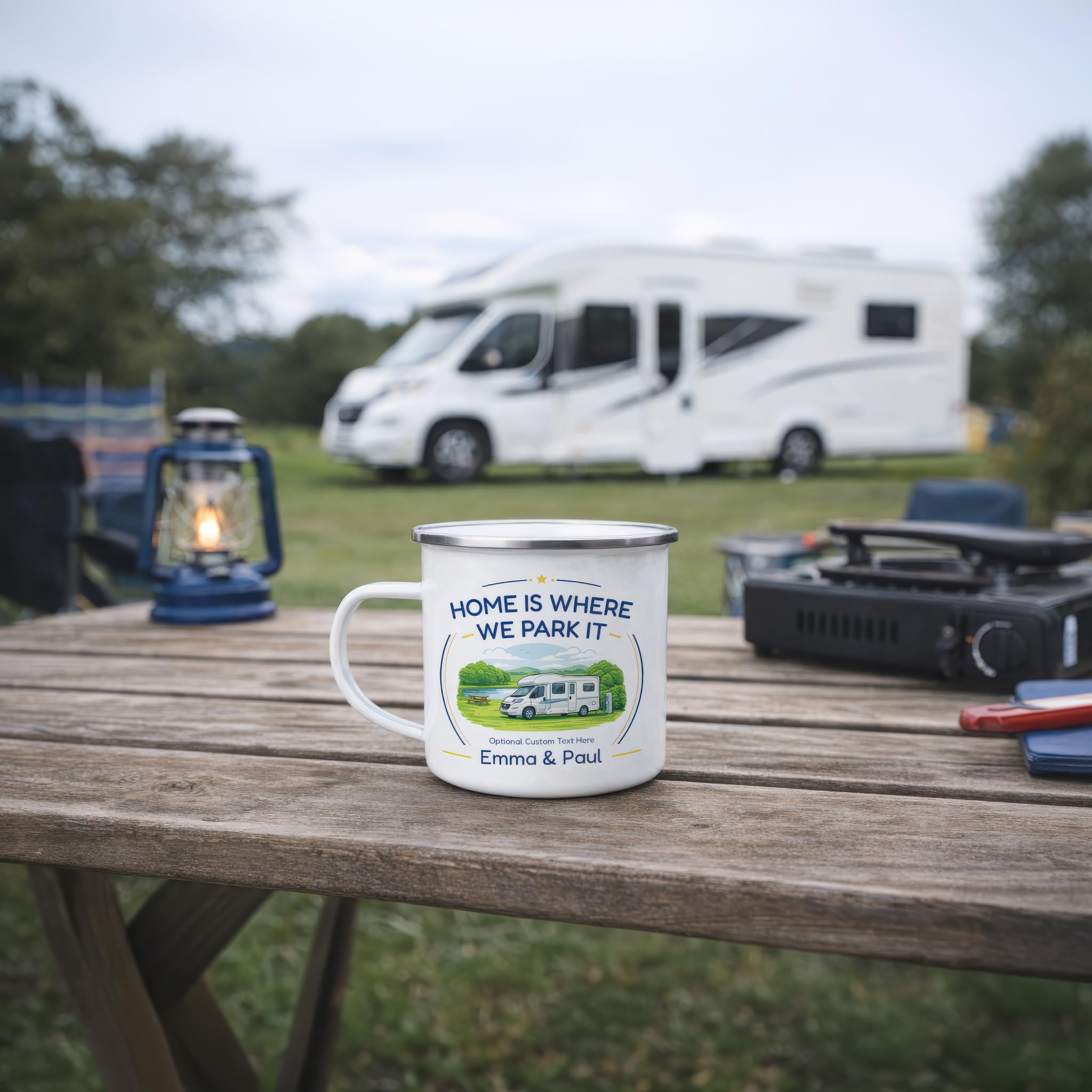 Personalised Low Profile Home Is Where We Park It Camping Mug with Name