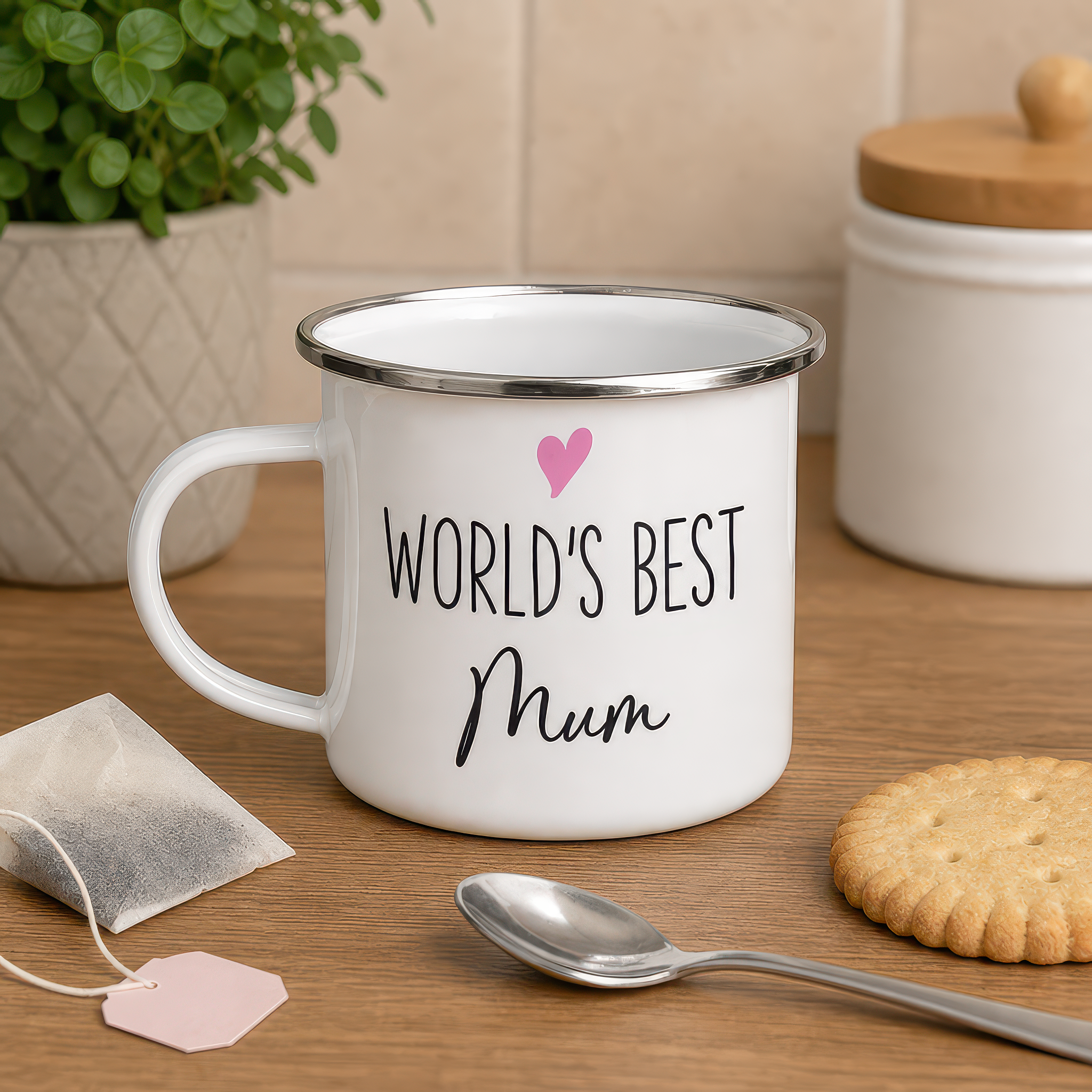 World's Best Mum Enamel Mug with Heart Design - alternative view