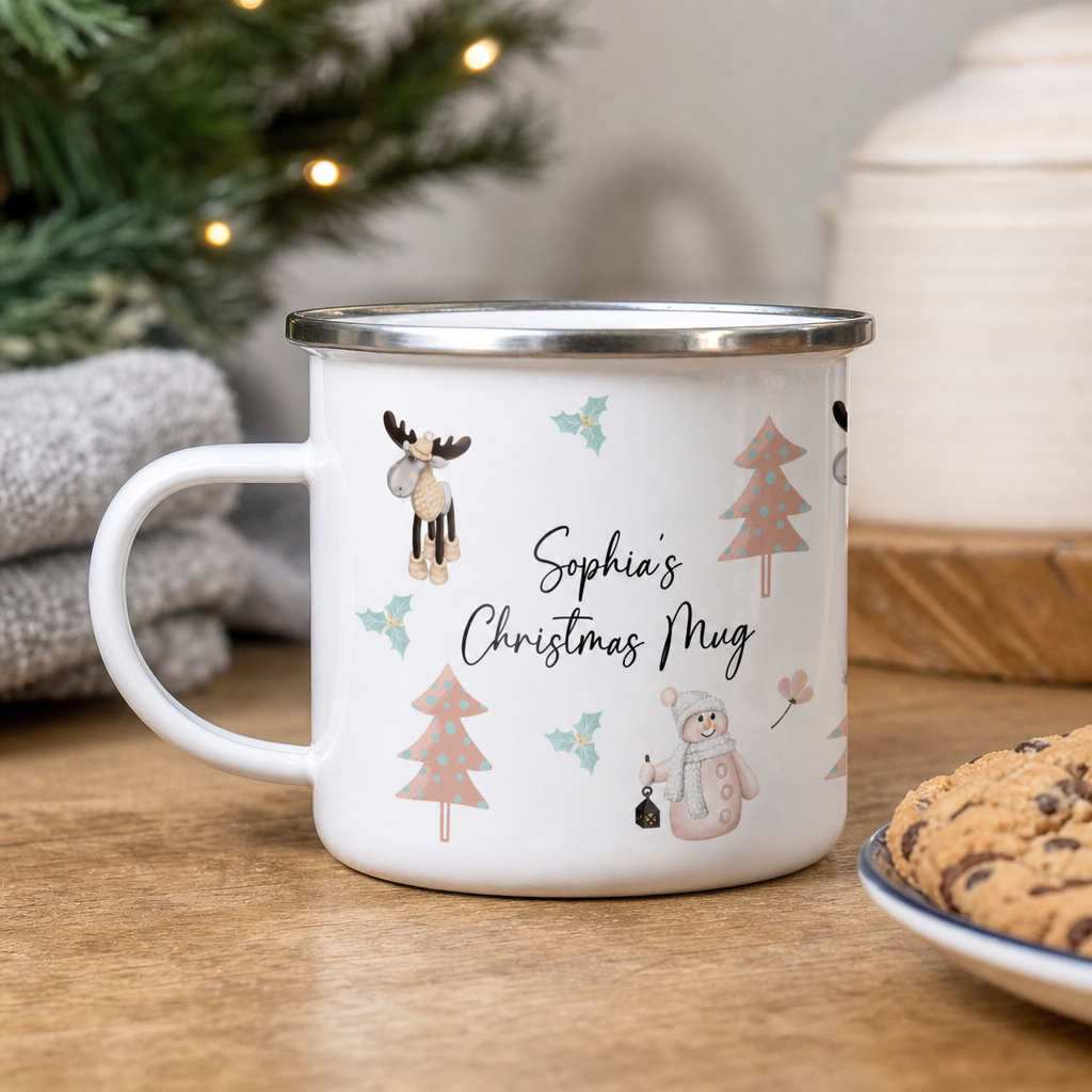Personalised Kids Christmas Enamel Mug with Name