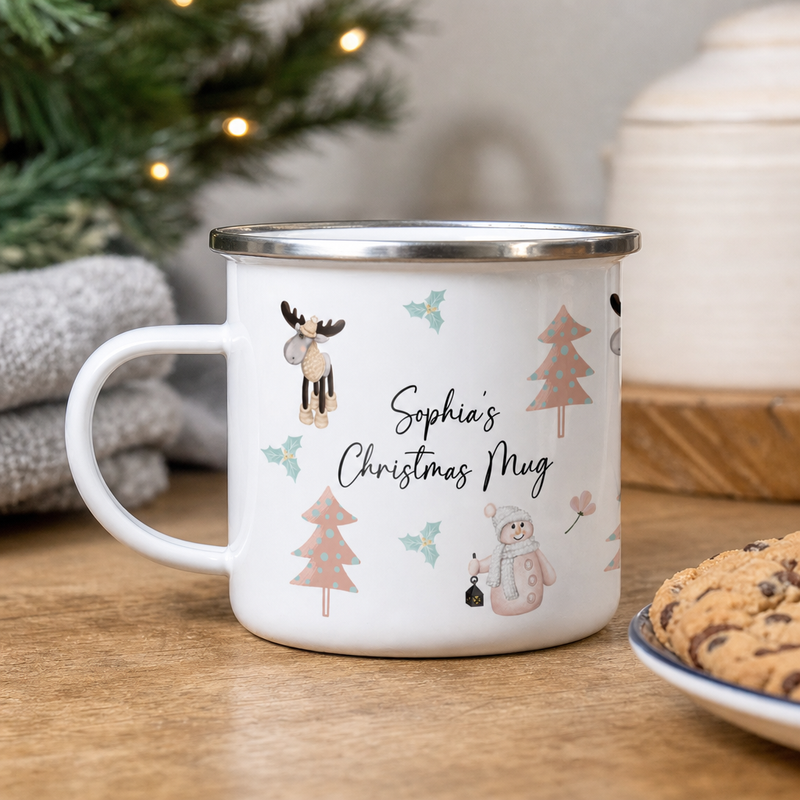 Personalised Kids Christmas Enamel Mug with Name